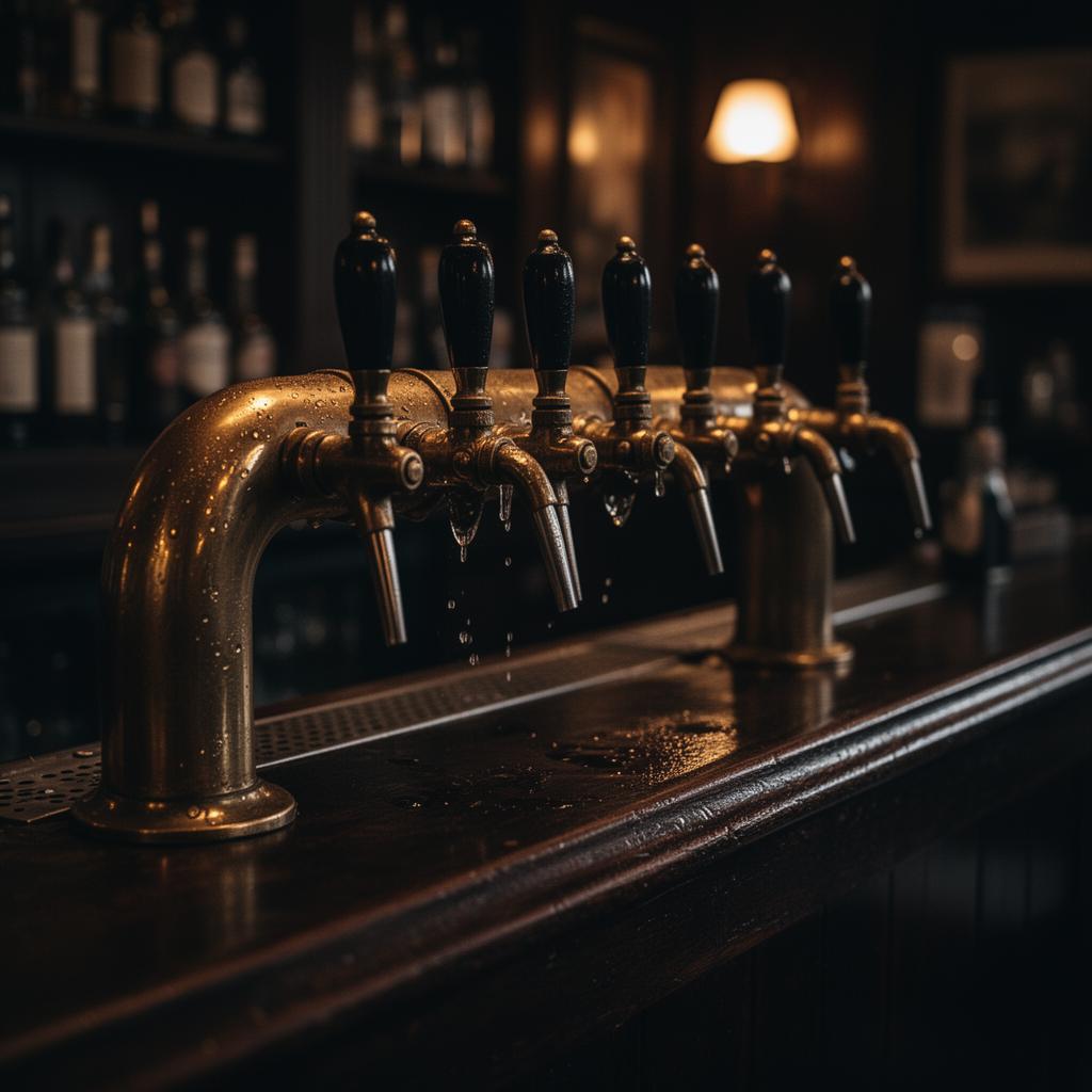 Brass beer taps at the bar